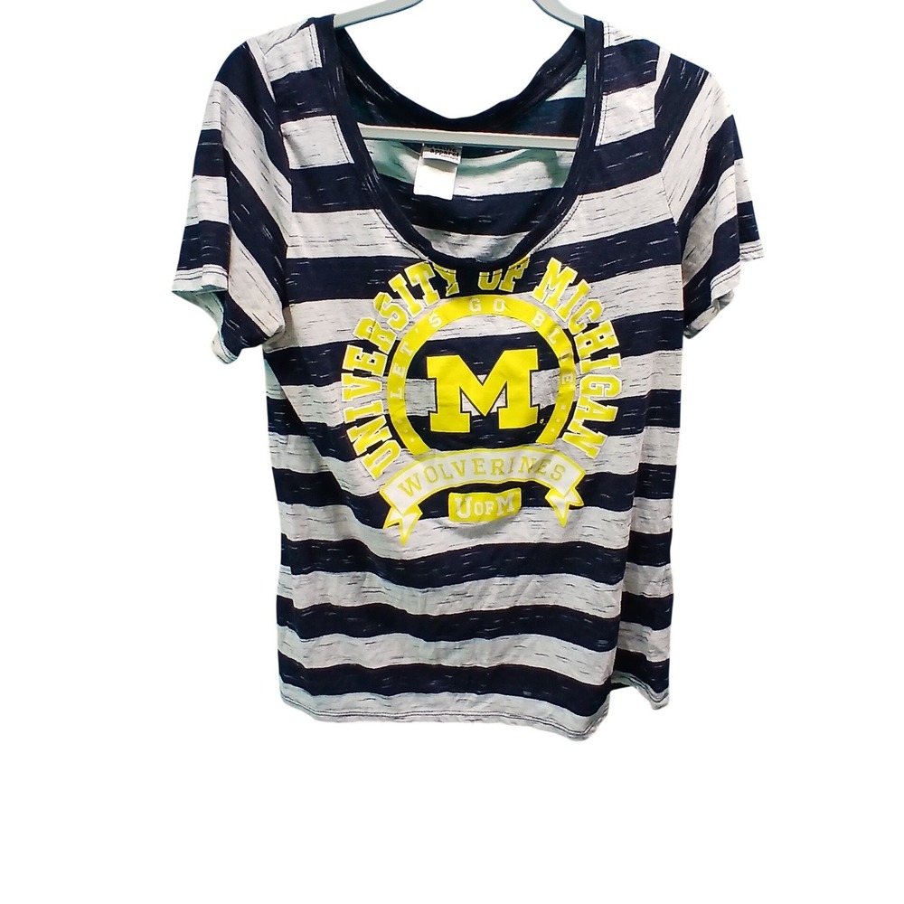 Creative Apparel Concepts Michigan Wolverines XL Navy‎ White Striped NCAA Tee